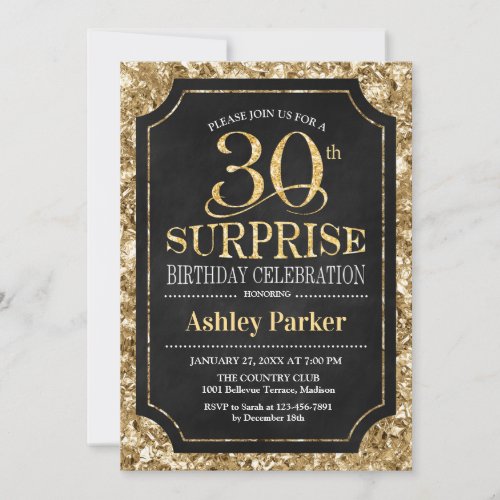 Surprise 30th Birthday Party _ Gold Black Invitation