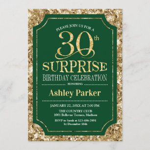 Surprise 30th Birthday Party - Gold Green Invitation