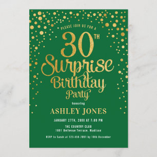 Surprise 30th Birthday Party - Green & Gold Invitation