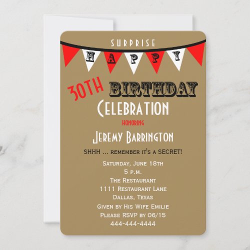 Surprise 30th Birthday Party Invitations Bunting