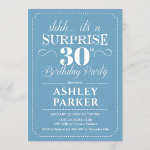Surprise 30th Birthday Party - Light Blue White Invitation