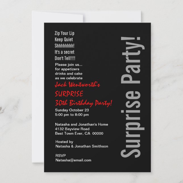SURPRISE 30th Birthday Party Modern Template (Front)