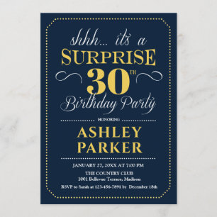 Surprise 30th Birthday Party - Navy Gold Invitation