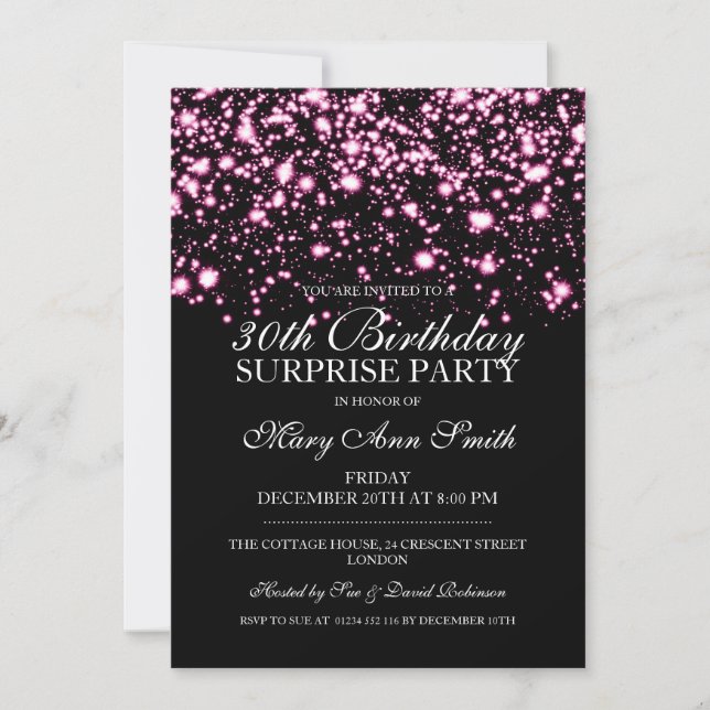 Surprise 30th Birthday Party Pink Midnight Glam Invitation (Front)