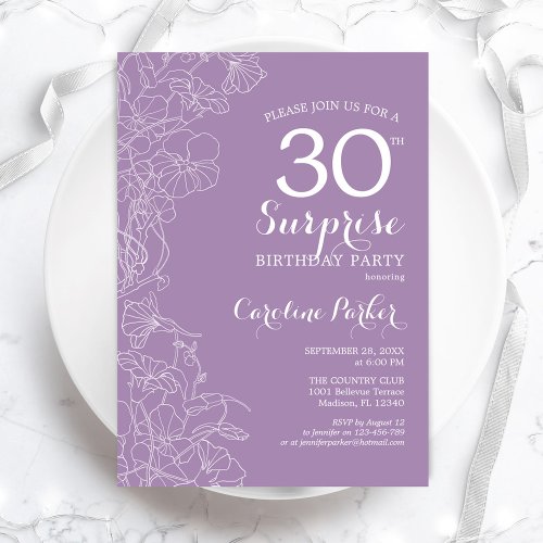 Surprise 30th Birthday Party _ Purple Floral Invitation