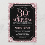 Surprise 30th Birthday Party - Rose Gold Black Invitation<br><div class="desc">Surprise 30th Birthday Celebration Invitation.
Elegant classy design in black and faux glitter rose gold pattern. Features elegant script font. Message me if you need further customization.</div>