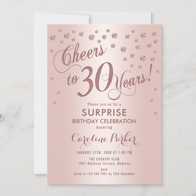 Surprise 30th Birthday Party - Rose Gold Invitation (Front)