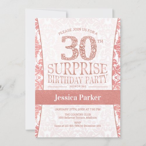 Surprise 30th Birthday Party _ Rose Gold White Invitation