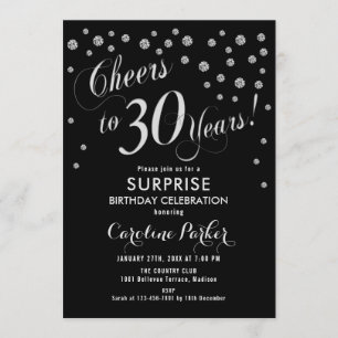 Surprise 30th Birthday Party - Silver Black Invitation