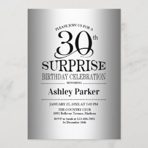 Surprise 30th Birthday Party - Silver Invitation