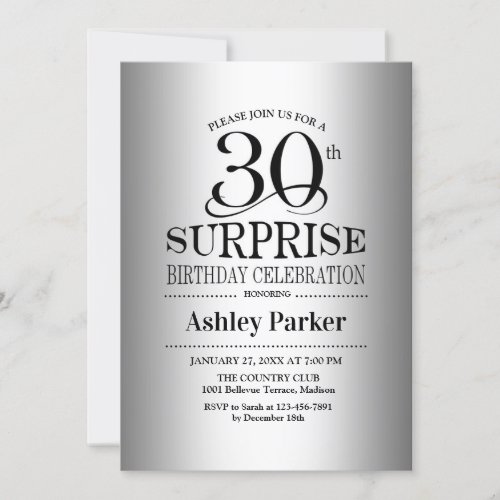 Surprise 30th Birthday Party _ Silver Invitation
