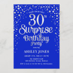 Surprise 30th Birthday Party - Silver & Royal Blue Invitation<br><div class="desc">Surprise 30th Birthday Party Invitation.
 Elegant design in royal blue and faux glitter silver. Features stylish script font and confetti. Message me if you need custom age.</div>