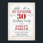 Surprise 30th Birthday Party - White Red Black Invitation<br><div class="desc">Surprise 30th Birthday Party Invitation.
Simple classy design in white,  red and black. Features elegant script font. Surprise bday celebration for man or woman. Can be customized into any age!</div>