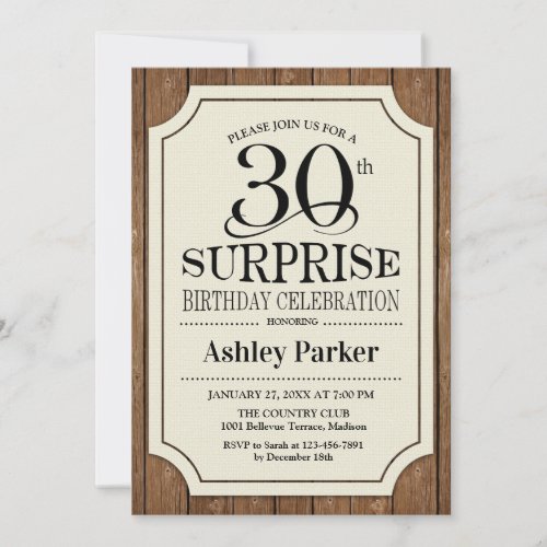 Surprise 30th Birthday Party _ Wood Pattern Invitation