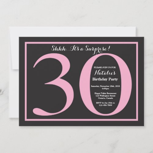 Surprise 30th Birthday Pink and Black Chalkboard Invitation