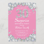 Surprise 30th Birthday Pink and Silver Diamond Invitation<br><div class="desc">Surprise 30th Birthday Invitation. Pink and Silver Rhinestone Diamond Chalkboard Background. Elegant Birthday Bash invite. Black and White. Adult Birthday. Women Birthday. Men Birthday. For further customization,  please click the "Customize it" button and use our design tool to modify this template.</div>