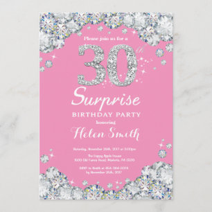 Surprise 30th Birthday Pink and Silver Diamond Invitation