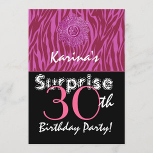 SURPRISE 30th Birthday Pink and Wine Zebra G400 Invitation
