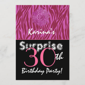 SURPRISE 30th Birthday Pink and Wine Zebra G400 Invitation