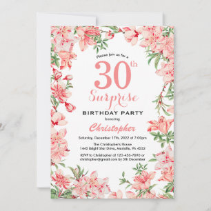 Surprise 30th Birthday Pink Boho Botanical Floral Invitation