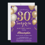 Surprise 30th Birthday Purple and Gold Balloons Invitation<br><div class="desc">Surprise 30th Birthday Purple and Gold Balloons Confetti Invitation. For further customization,  please click the "Customize it" button and use our design tool to modify this template.</div>