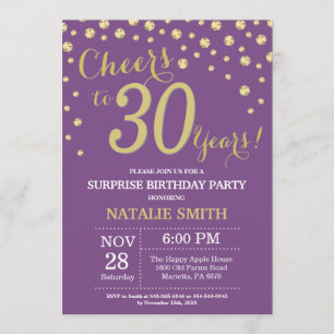 Surprise 30th Birthday Purple and Gold Diamond Invitation