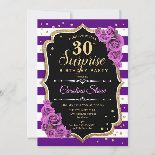 Surprise 30th Birthday _ Purple Gold Invitation