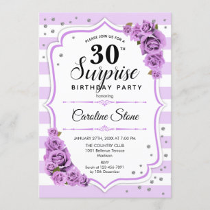 Surprise 30th Birthday - Purple White Invitation