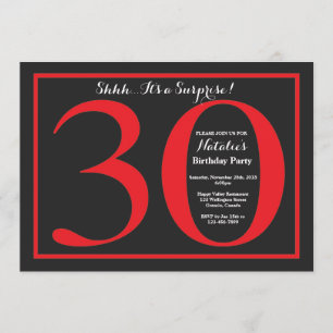 Surprise 30th Birthday Red and Black Chalkboard Invitation