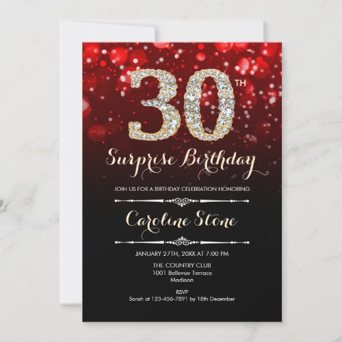 Surprise 30th Birthday _ Red Gold Invitation