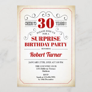 Surprise 30th Birthday - Red White Black Invitation