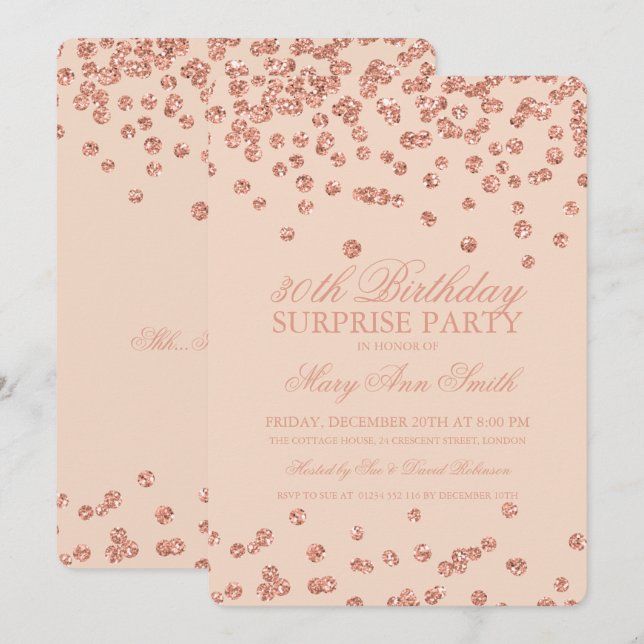 Surprise 30th Birthday Rose Gold Glitter Blush Invitation (Front/Back)
