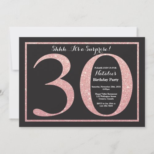 Surprise 30th Birthday Rose Pink Gold Glitter Invitation