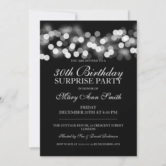 Surprise 30th Birthday Silver Hollywood Glam Invitation | Zazzle