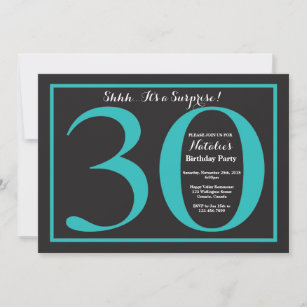 Surprise 30th Birthday Teal and Black Chalkboard Invitation