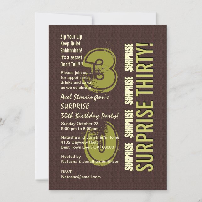 SURPRISE 30th Birthday  V11 Invitation (Front)