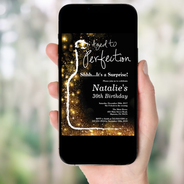 Surprise 30th Birthday Wine Aged to Perfection Invitation (Front Digital)