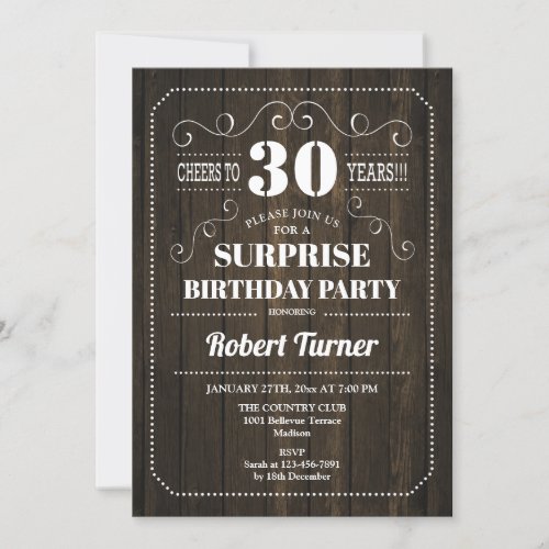 Surprise 30th Birthday _ Wood Pattern Invitation