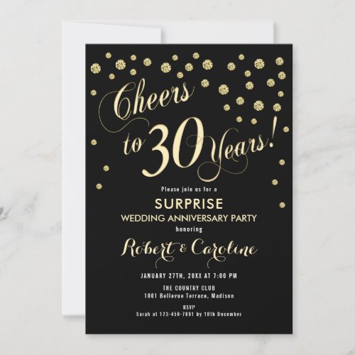 Surprise 30th Wedding Anniversary _ Black  Gold Invitation