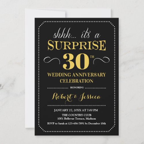 Surprise 30th Wedding Anniversary _ Black Gold Invitation