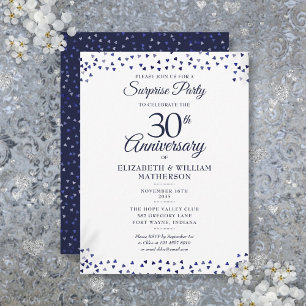 Surprise 30th Wedding Anniversary Blue Hearts Postcard