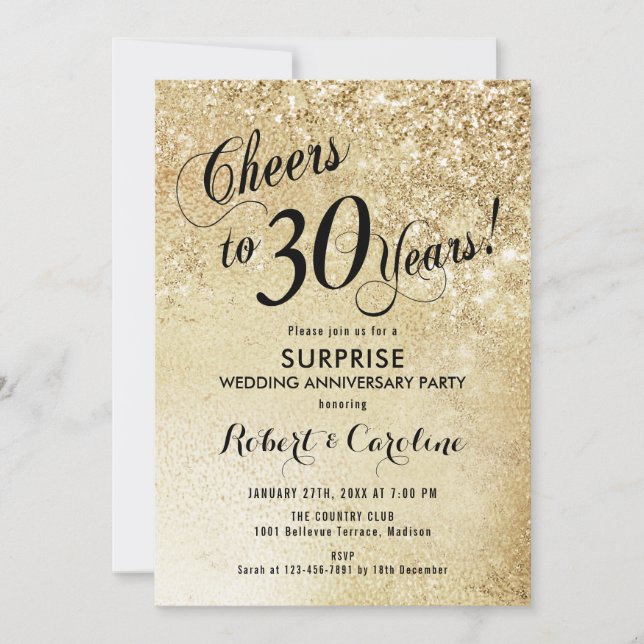 Surprise 30th Wedding Anniversary - Gold Invitation (Front)