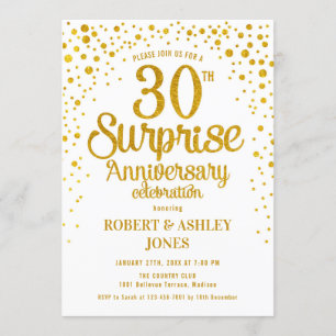 Surprise 30th Wedding Anniversary - Gold & White Invitation