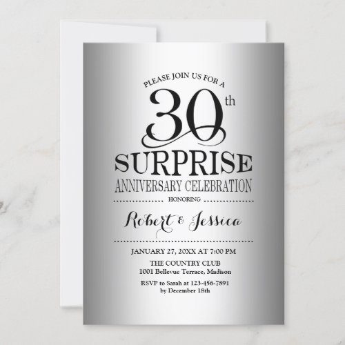 Surprise 30th Wedding Anniversary _ Silver Invitation