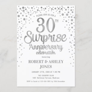 Surprise 30th Wedding Anniversary - Silver & White Invitation