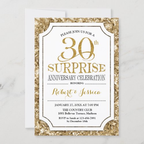 Surprise 30th Wedding Anniversary _ White Gold Invitation