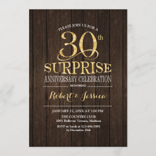 Surprise 30th Wedding Anniversary Wood Gold Invitation