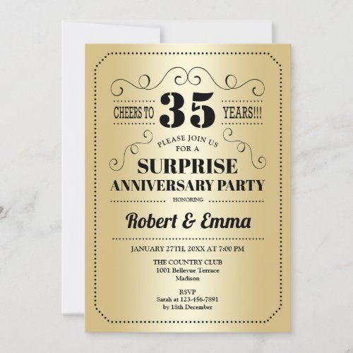 Surprise 35th Anniversary Party _ Gold Black Invitation