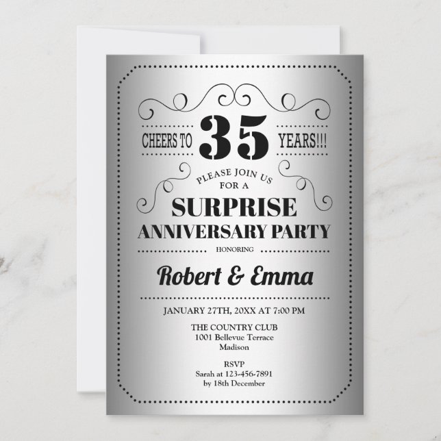 Surprise 35th Anniversary Party - Silver Black Invitation (Front)