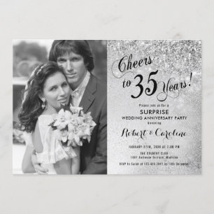 Surprise 35th Anniversary with Photo - Silver Invitation